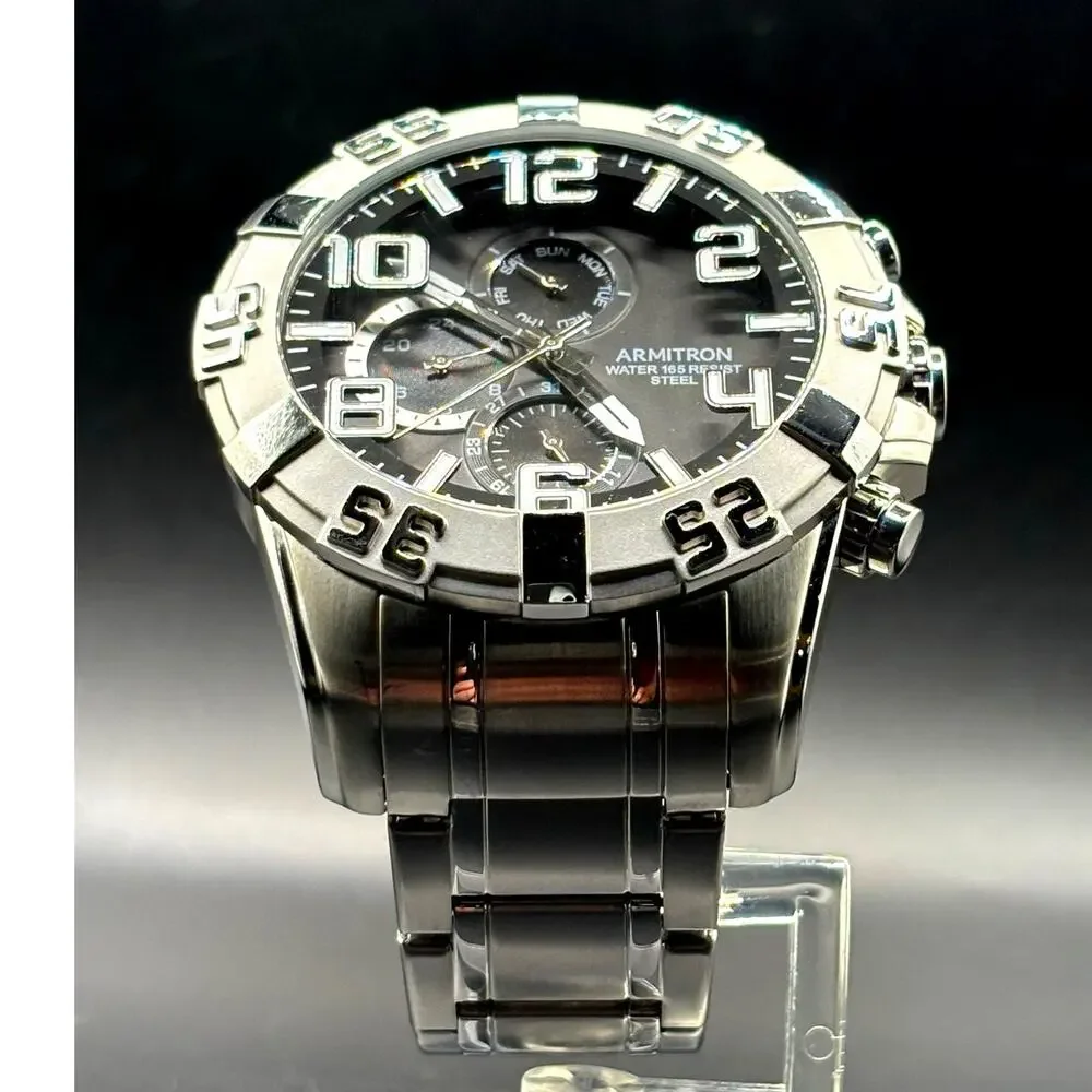 Armitron 20/5168SV Multifunction Black Dial Stainless Steel Men's 51mm Watch